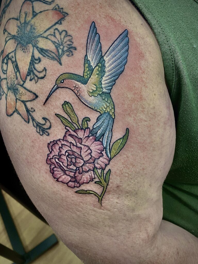 colourhummingbirdfloraltattoo