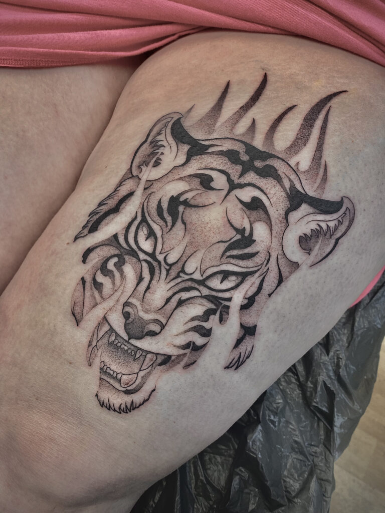 firetigerheadportraittattoo