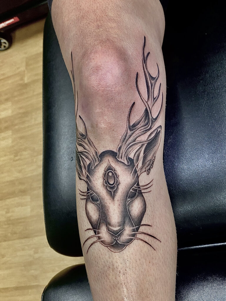 gothicjackalopeportraittattoo