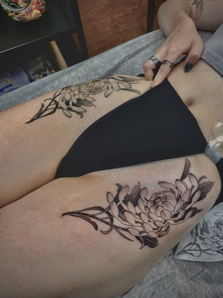 hipsymetricalcrysanthemumtattoo